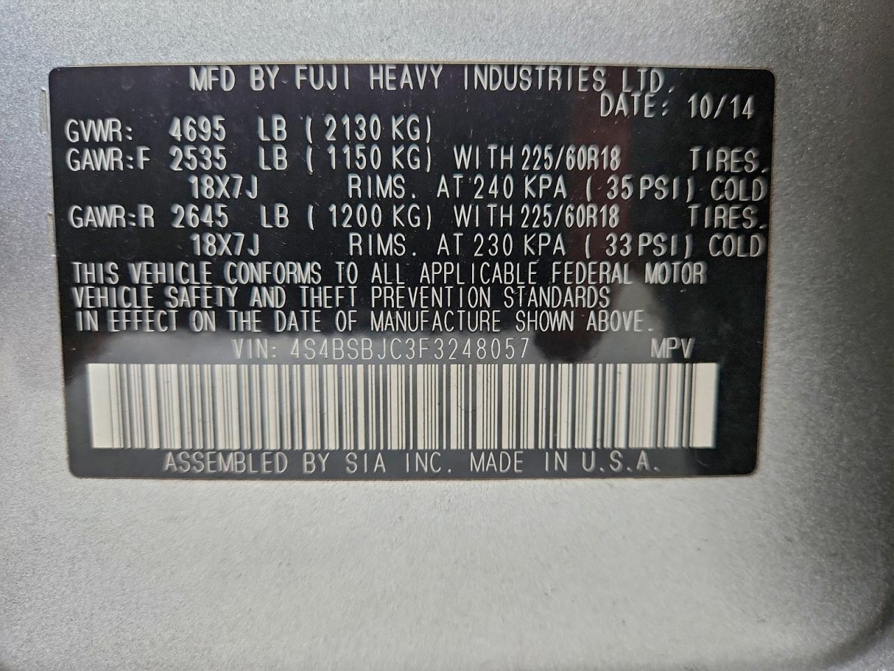 2015 SUBARU OUTBACK 2.5I LIMITED photo 13