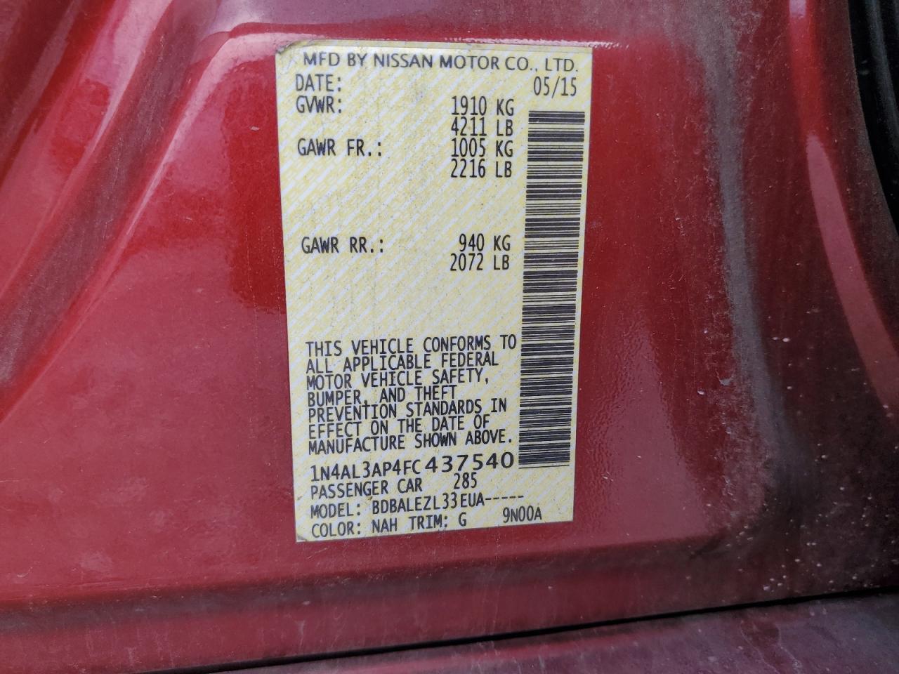 2015 NISSAN ALTIMA 2.5 photo 12