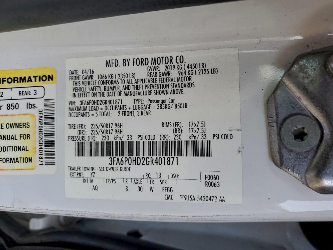 2016 FORD FUSION SE photo 25