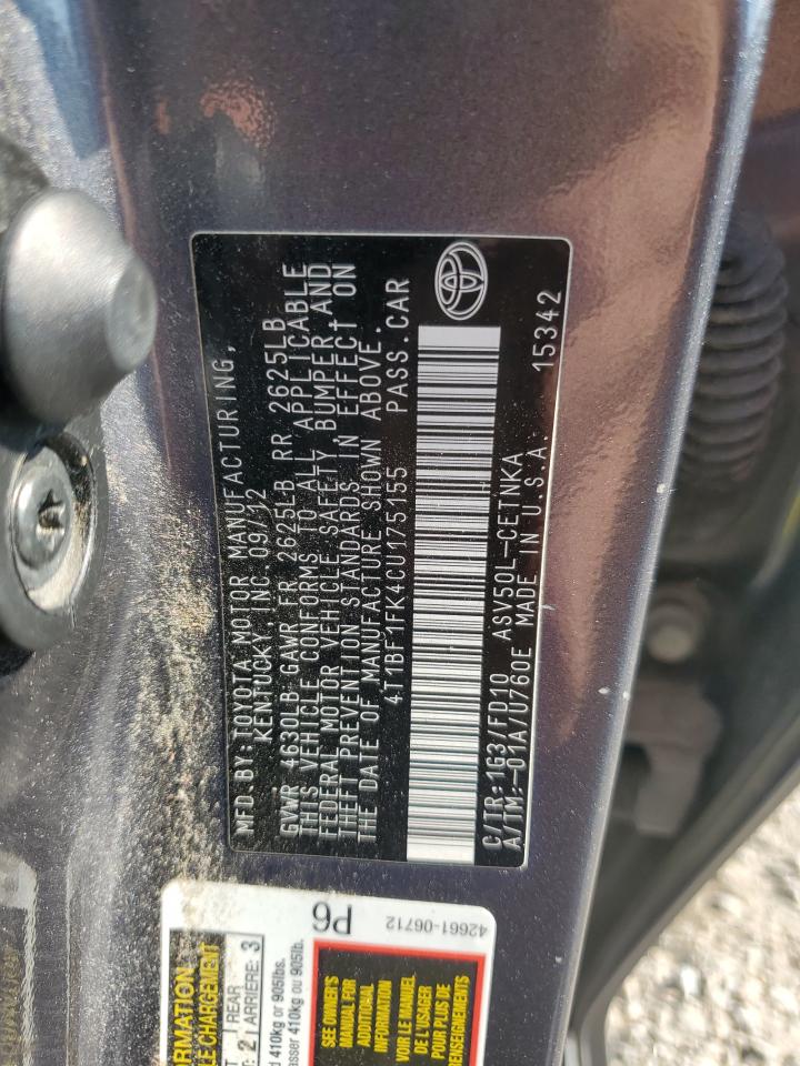 2012 TOYOTA CAMRY BASE photo 12