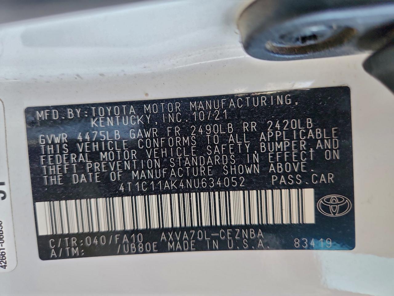 2022 TOYOTA CAMRY LE photo 37