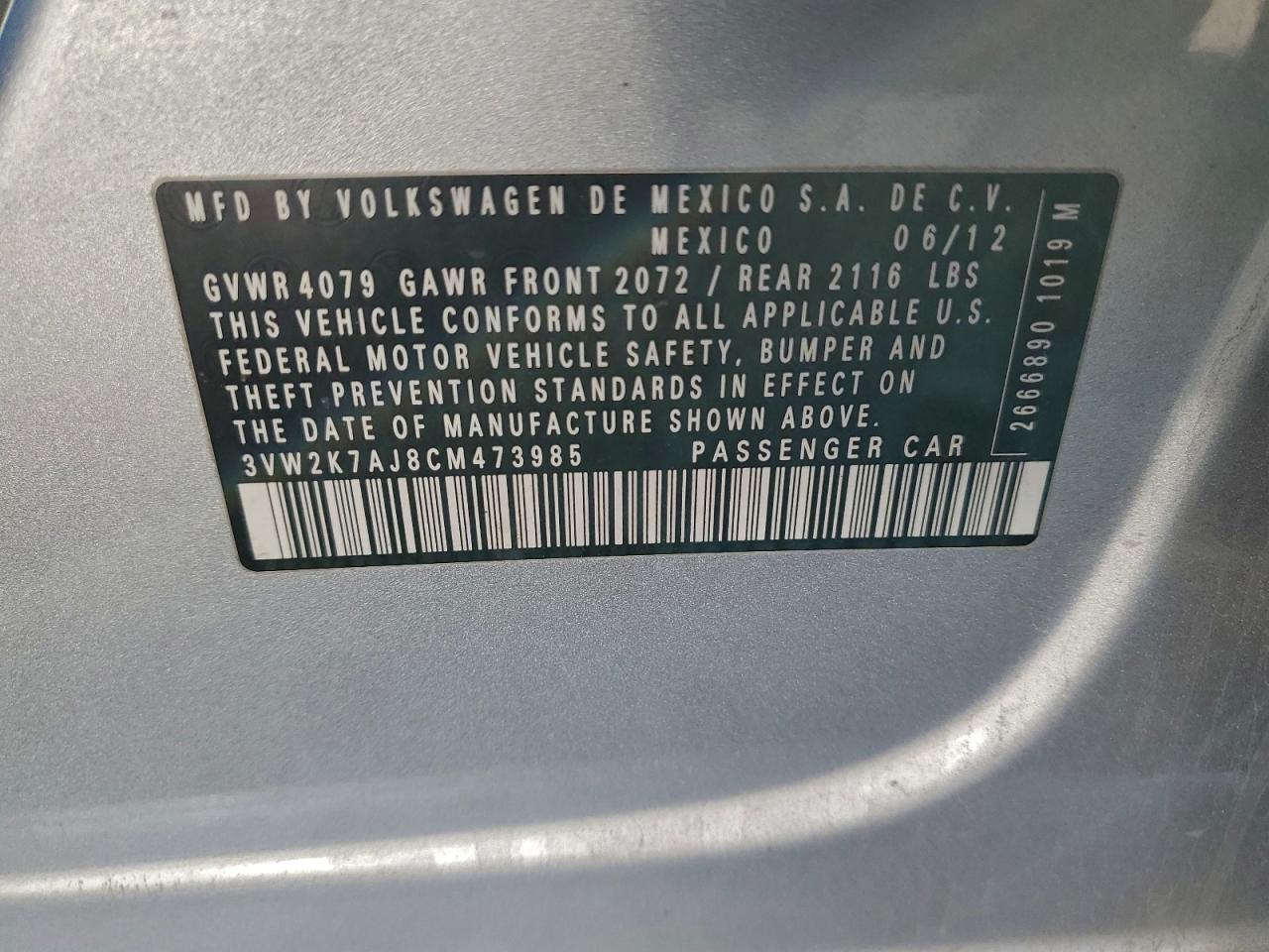 2012 VOLKSWAGEN JETTA BASE photo 12