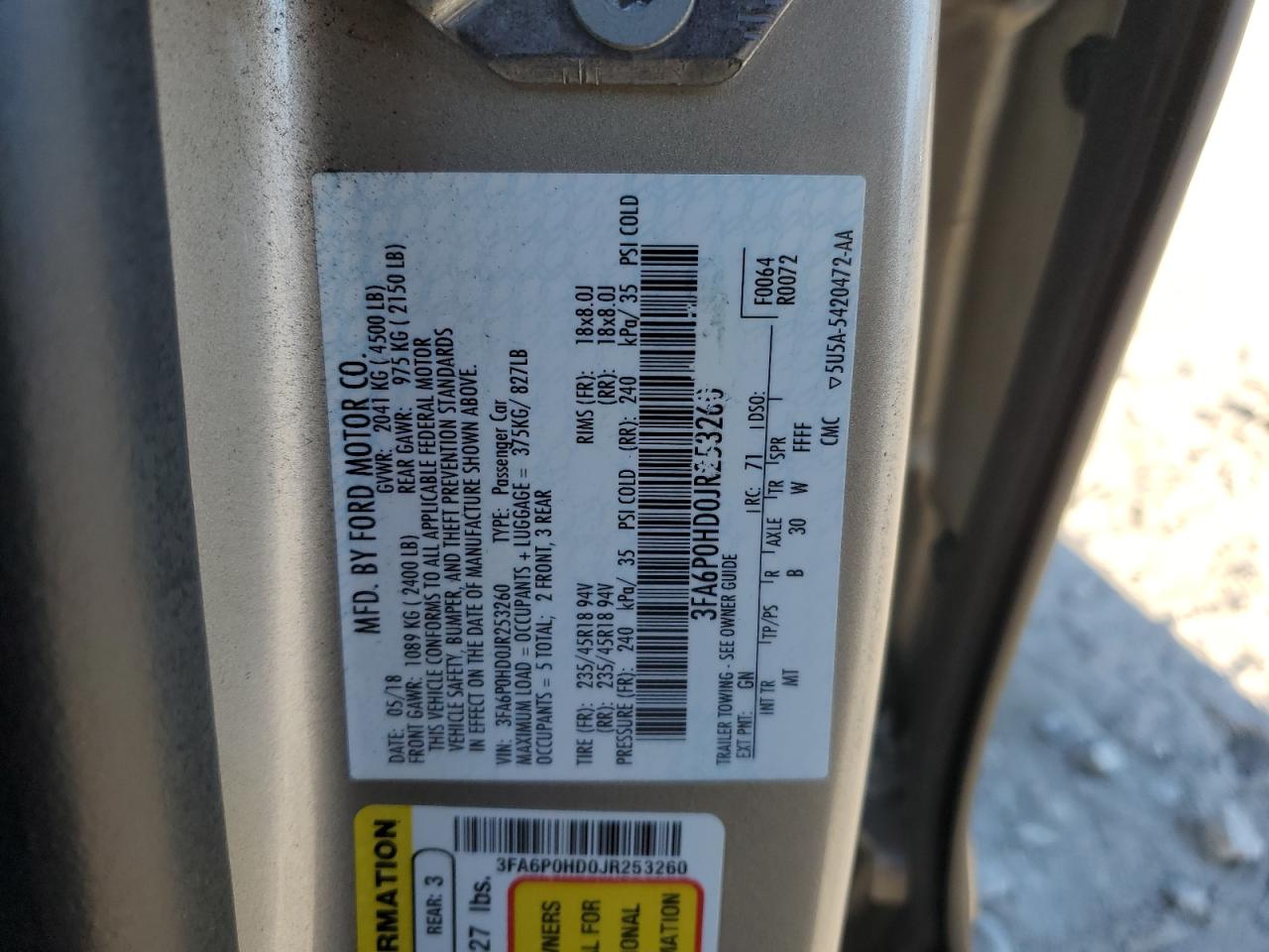 2018 FORD FUSION SE photo 37