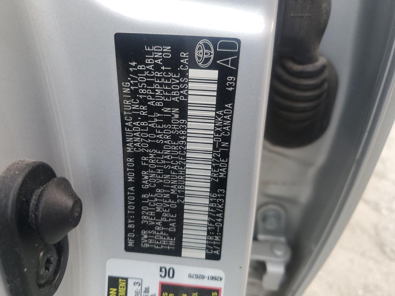 2015 TOYOTA COROLLA L photo 12
