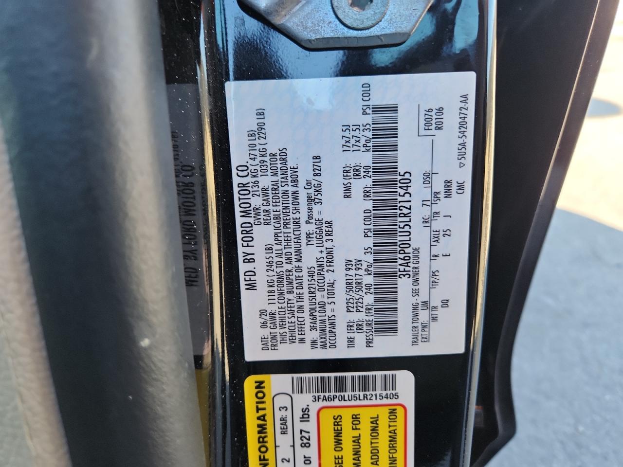 2020 FORD FUSION SE photo 13