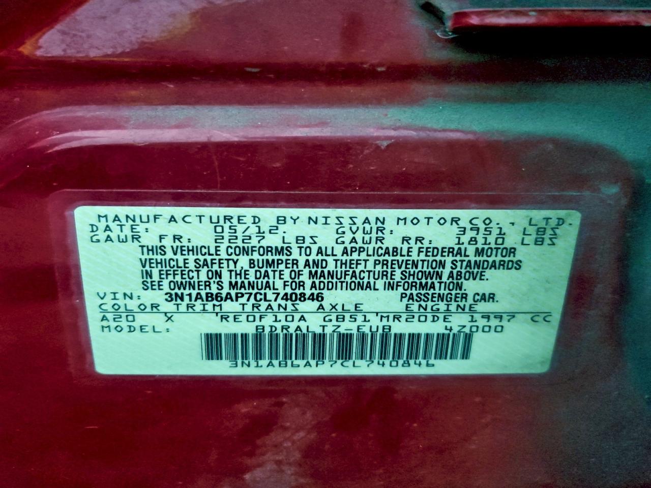 2012 NISSAN SENTRA 2.0 photo 12