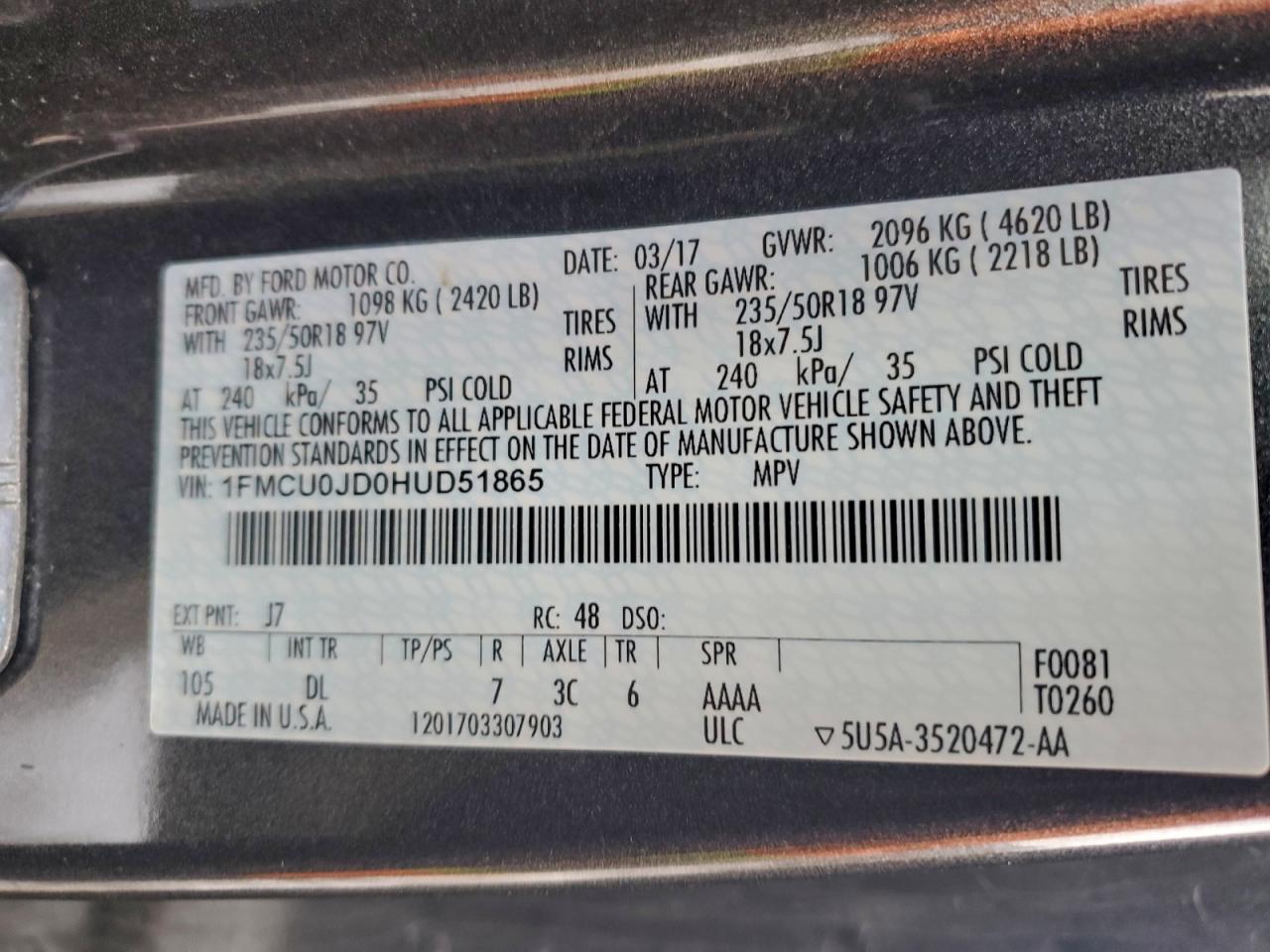 2017 FORD ESCAPE TITANIUM photo 37