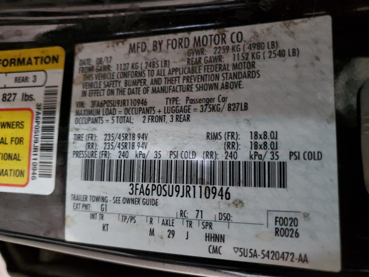 2018 FORD FUSION TITANIUM/PLATINUM PHEV photo 12
