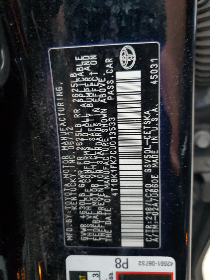 2012 TOYOTA CAMRY SE photo 12