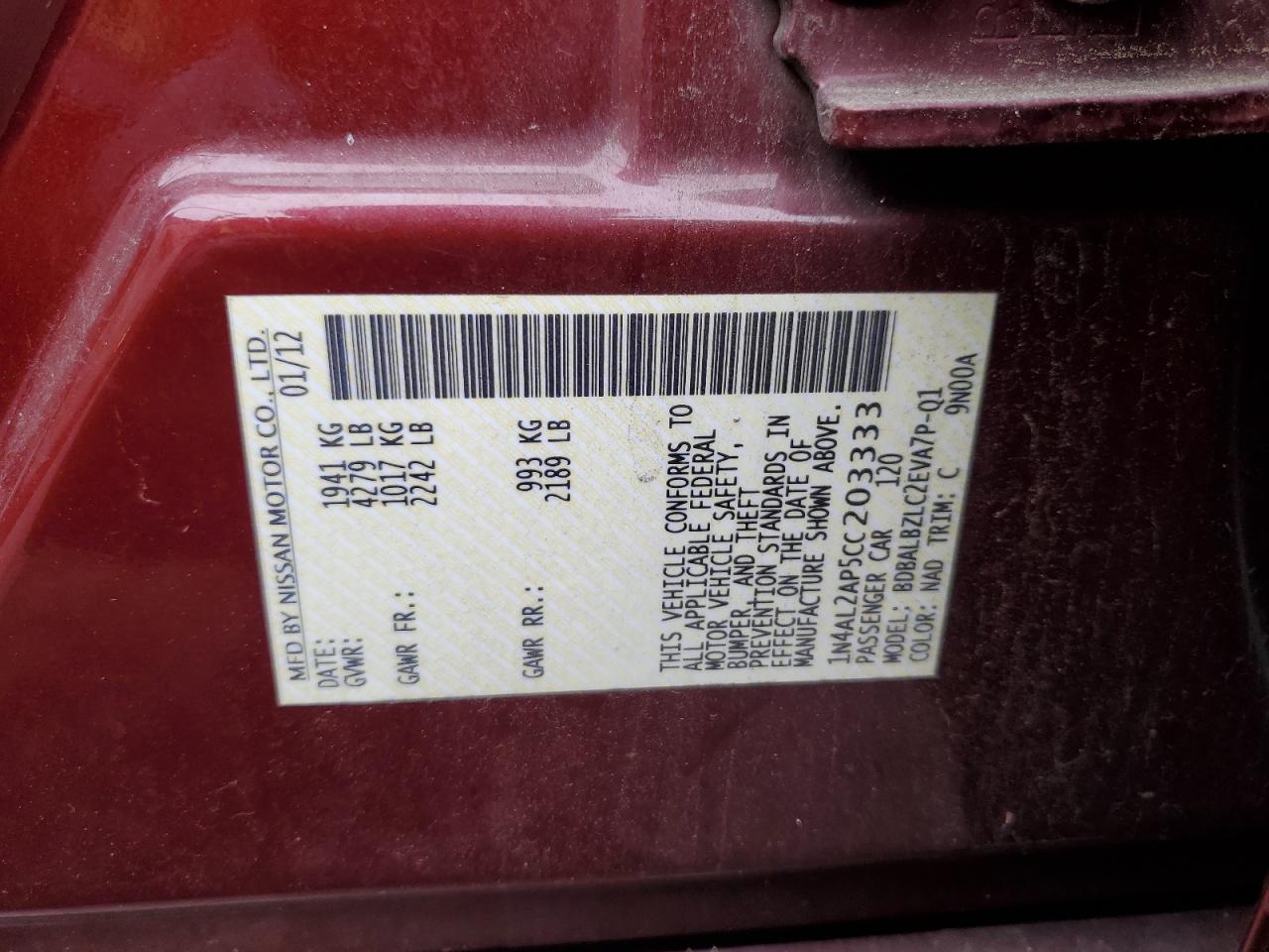 2012 NISSAN ALTIMA BASE photo 13