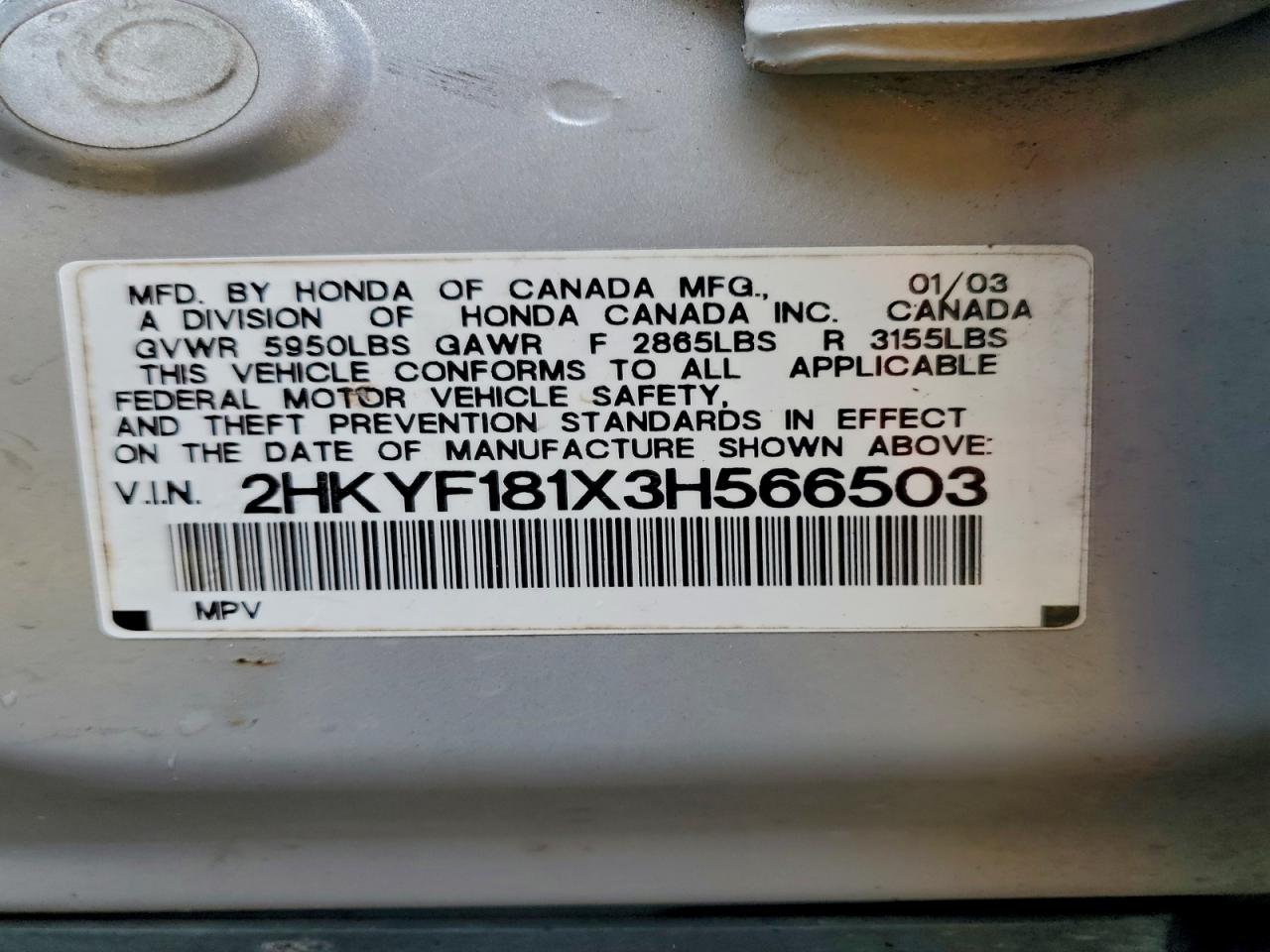 2003 HONDA PILOT LX photo 25