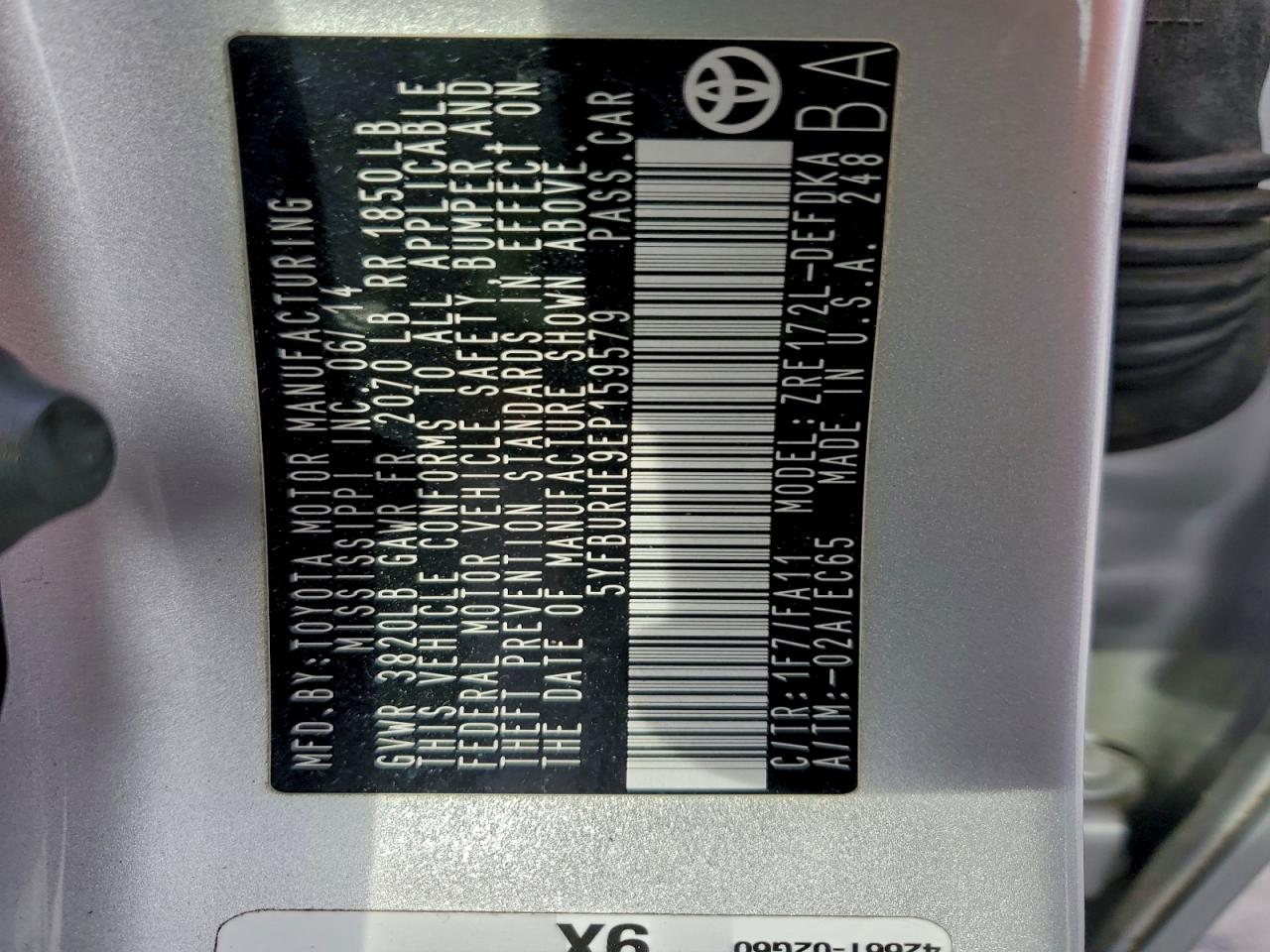 2014 TOYOTA COROLLA L photo 23