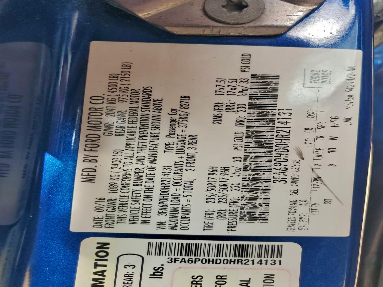 2017 FORD FUSION SE photo 25