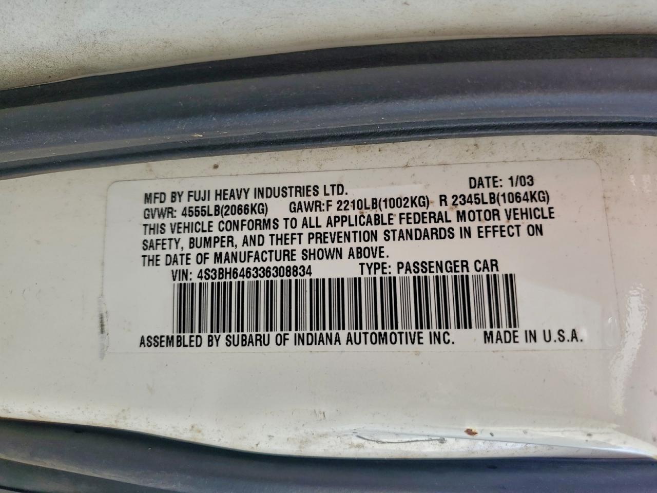 2003 SUBARU LEGACY photo 12