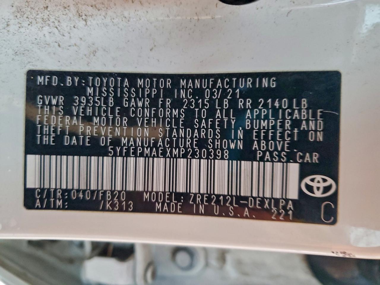 2021 TOYOTA COROLLA LE photo 23