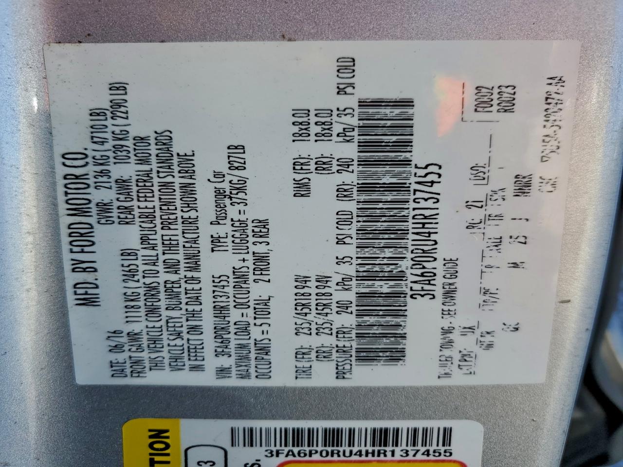 2017 FORD FUSION TITANIUM HEV photo 12