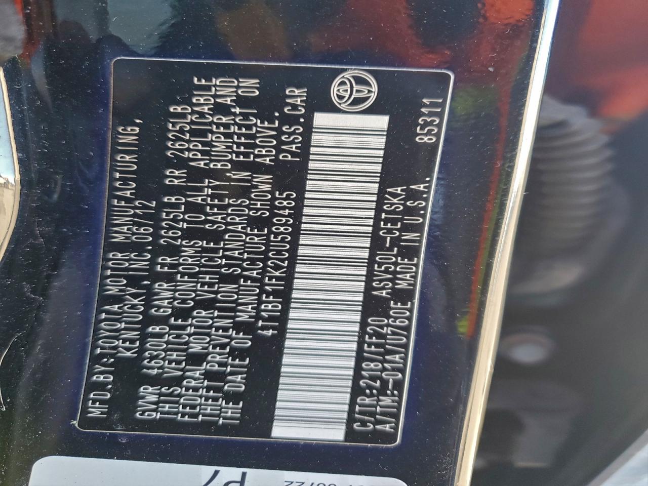 2012 TOYOTA CAMRY BASE photo 13