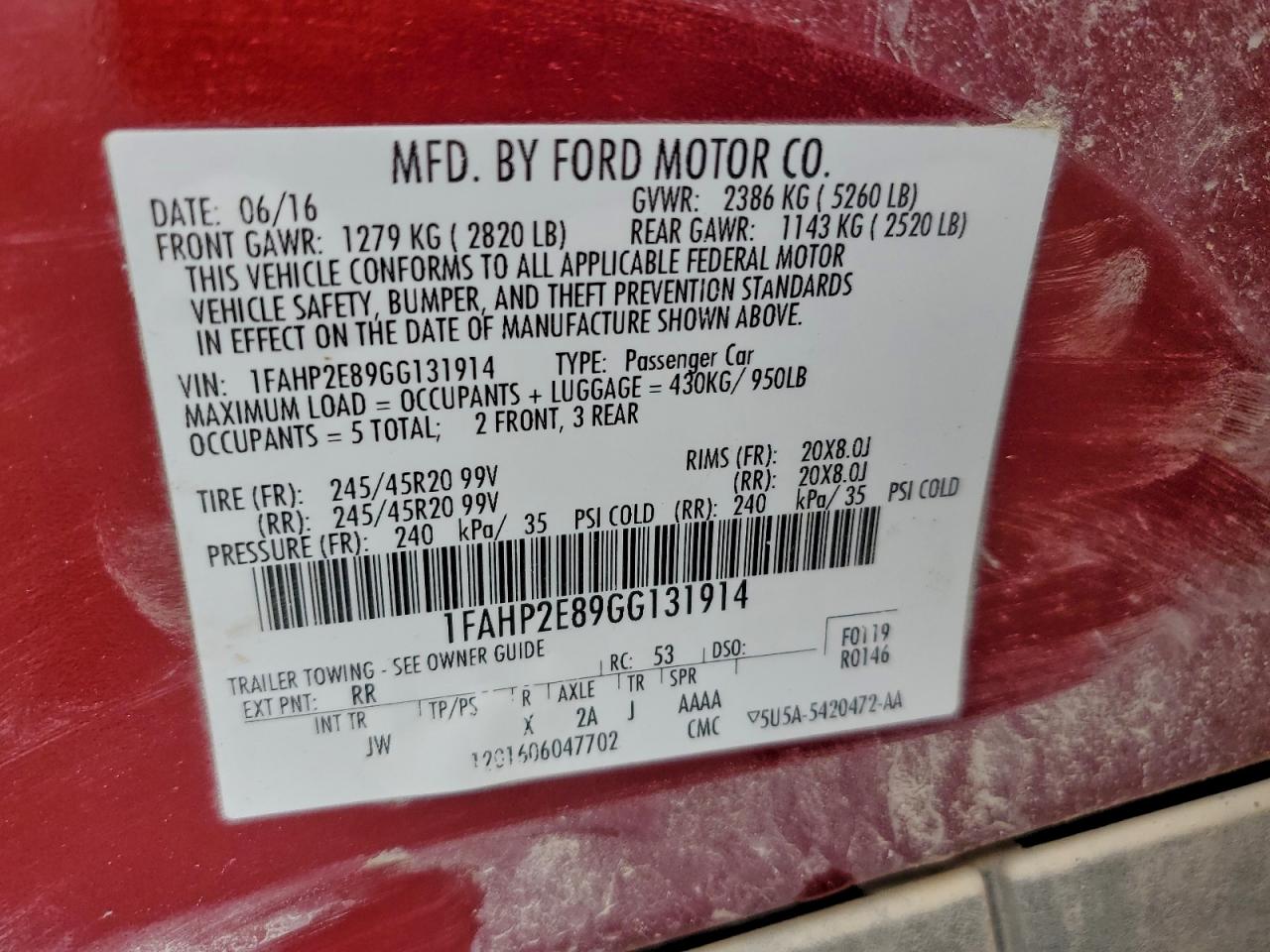 2016 FORD TAURUS SEL photo 12