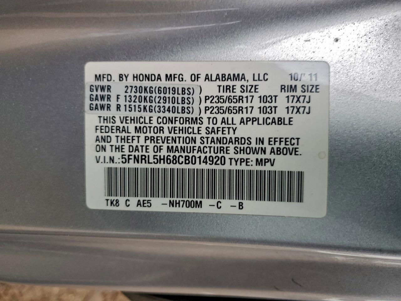 2012 HONDA ODYSSEY EXL photo 13