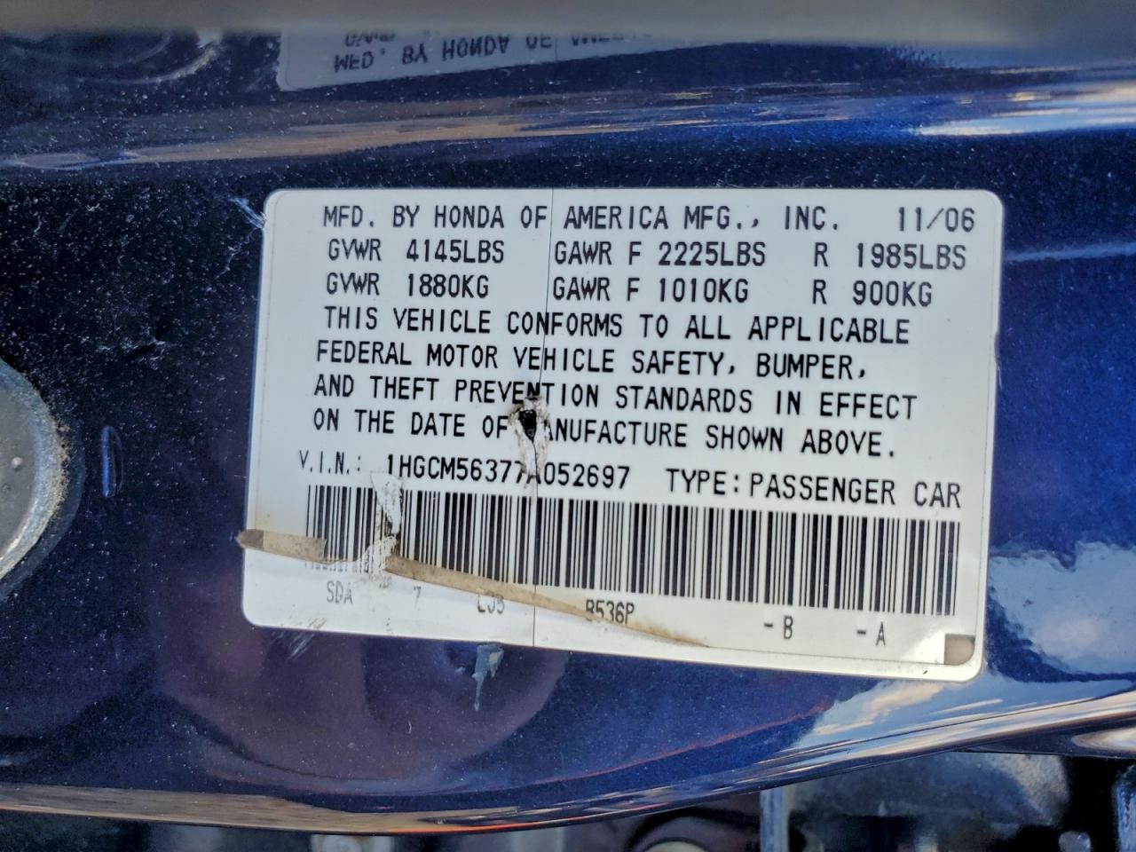 2007 HONDA ACCORD SE photo 23