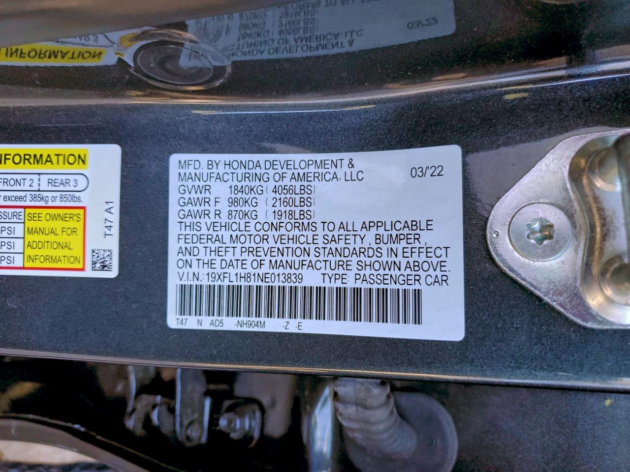 2022 HONDA CIVIC SPORT TOURING photo 23