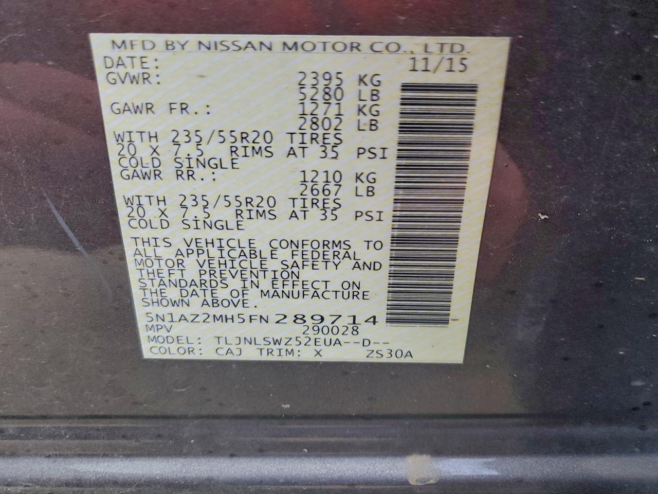 2015 NISSAN MURANO PLATINUM photo 13