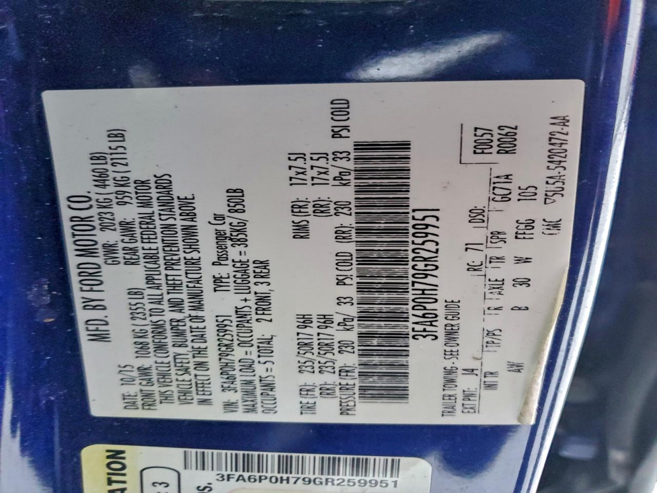 2016 FORD FUSION SE photo 25