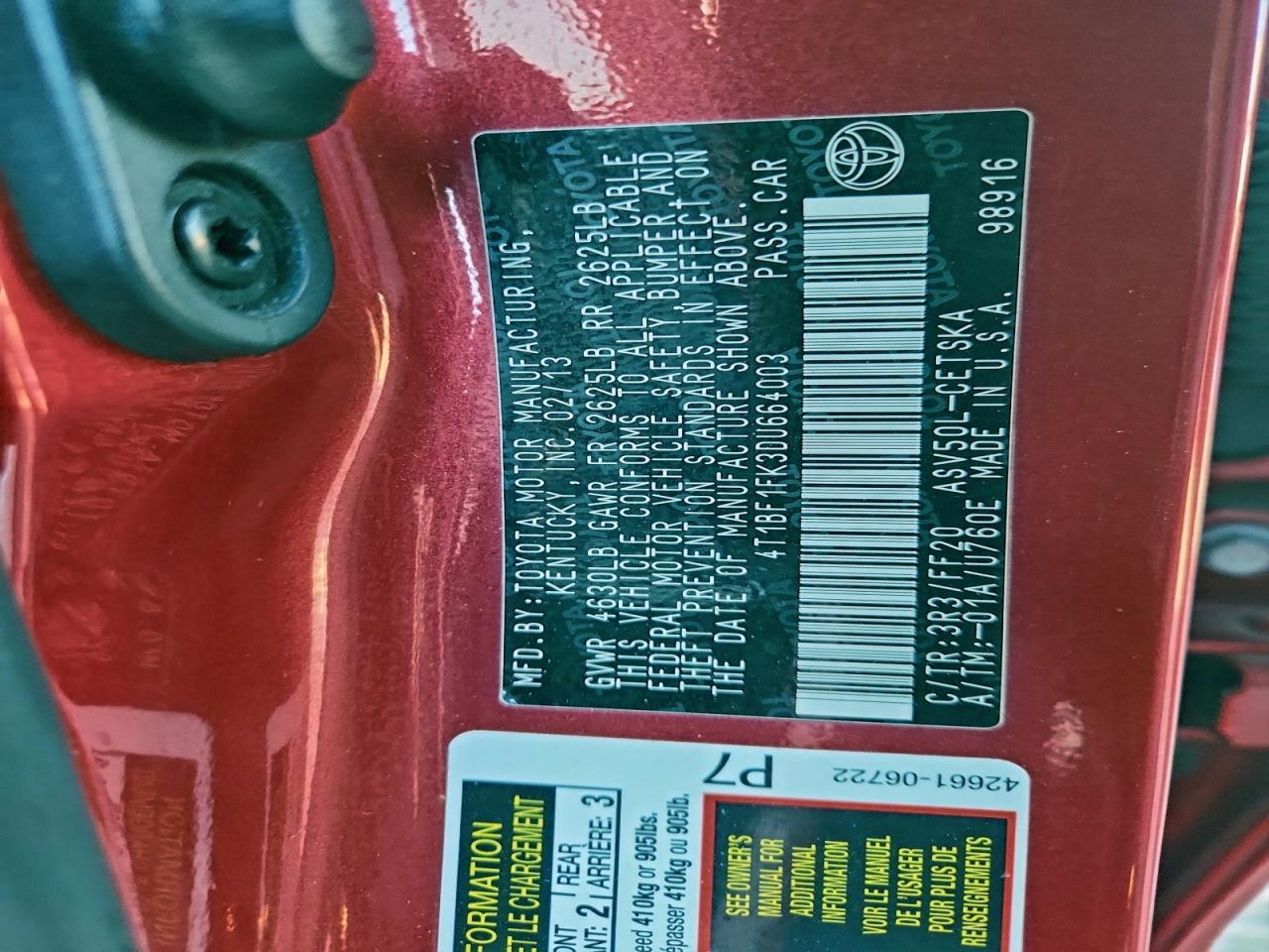 2013 TOYOTA CAMRY photo 37