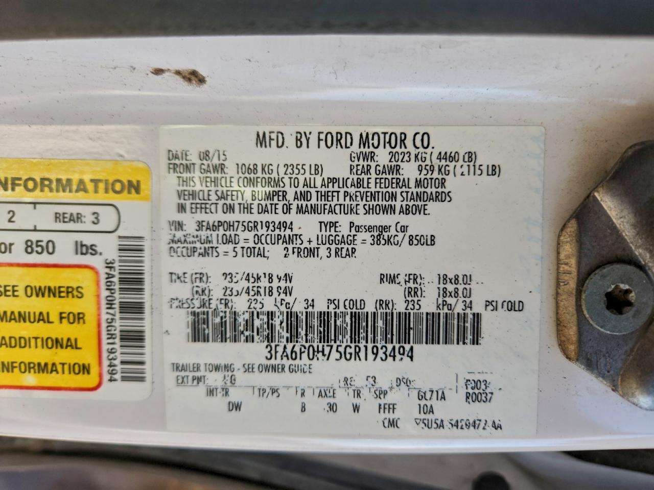 2016 FORD FUSION SE photo 12