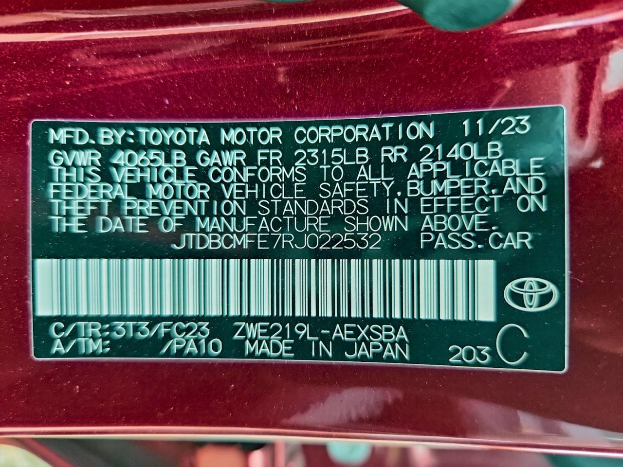 2024 TOYOTA COROLLA LE photo 12