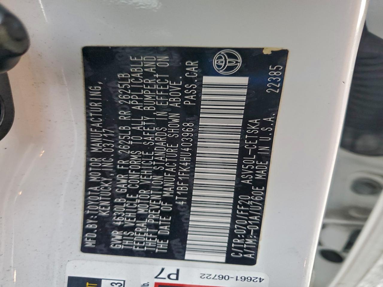 2017 TOYOTA CAMRY LE photo 13