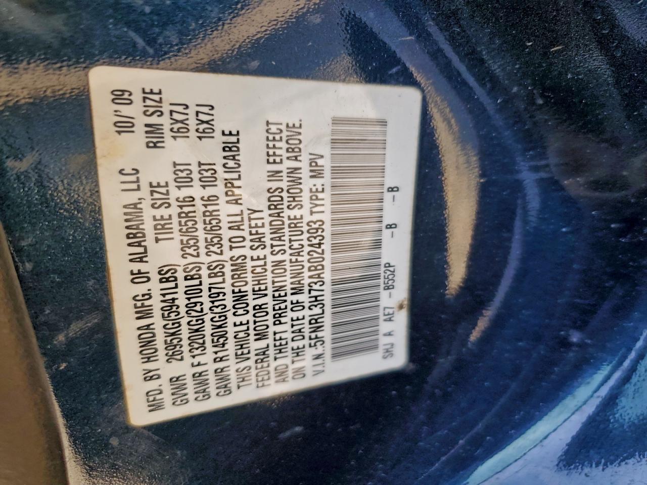 2010 HONDA ODYSSEY EXL photo 27