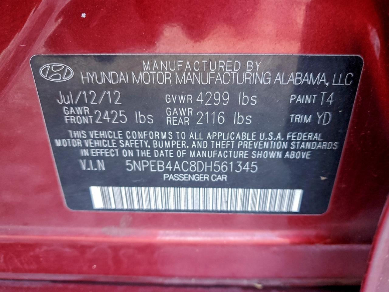 2013 HYUNDAI SONATA GLS photo 12