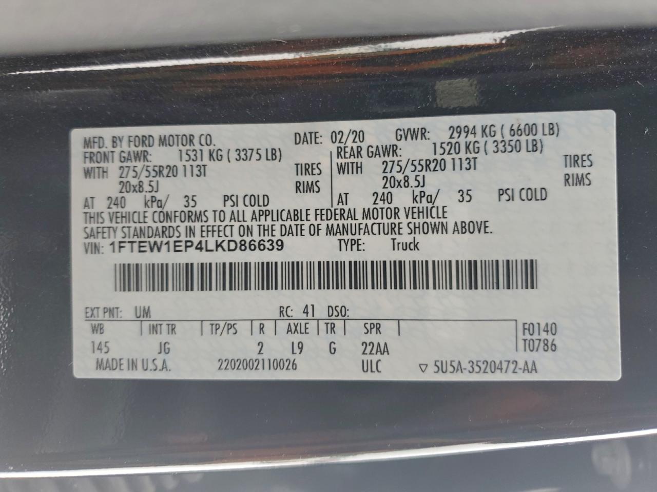 2020 FORD F150 SUPERCREW photo 13