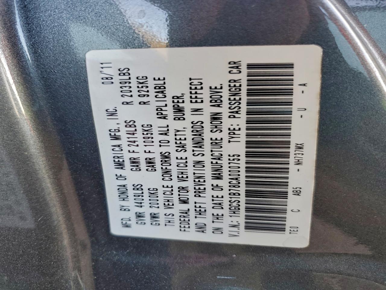 2012 HONDA ACCORD EX photo 12