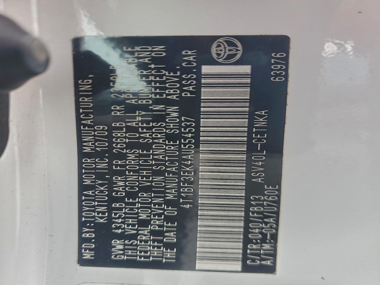 2010 TOYOTA CAMRY LE photo 25