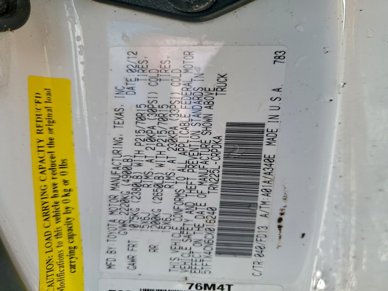 2012 TOYOTA TACOMA ACCESS CAB photo 34