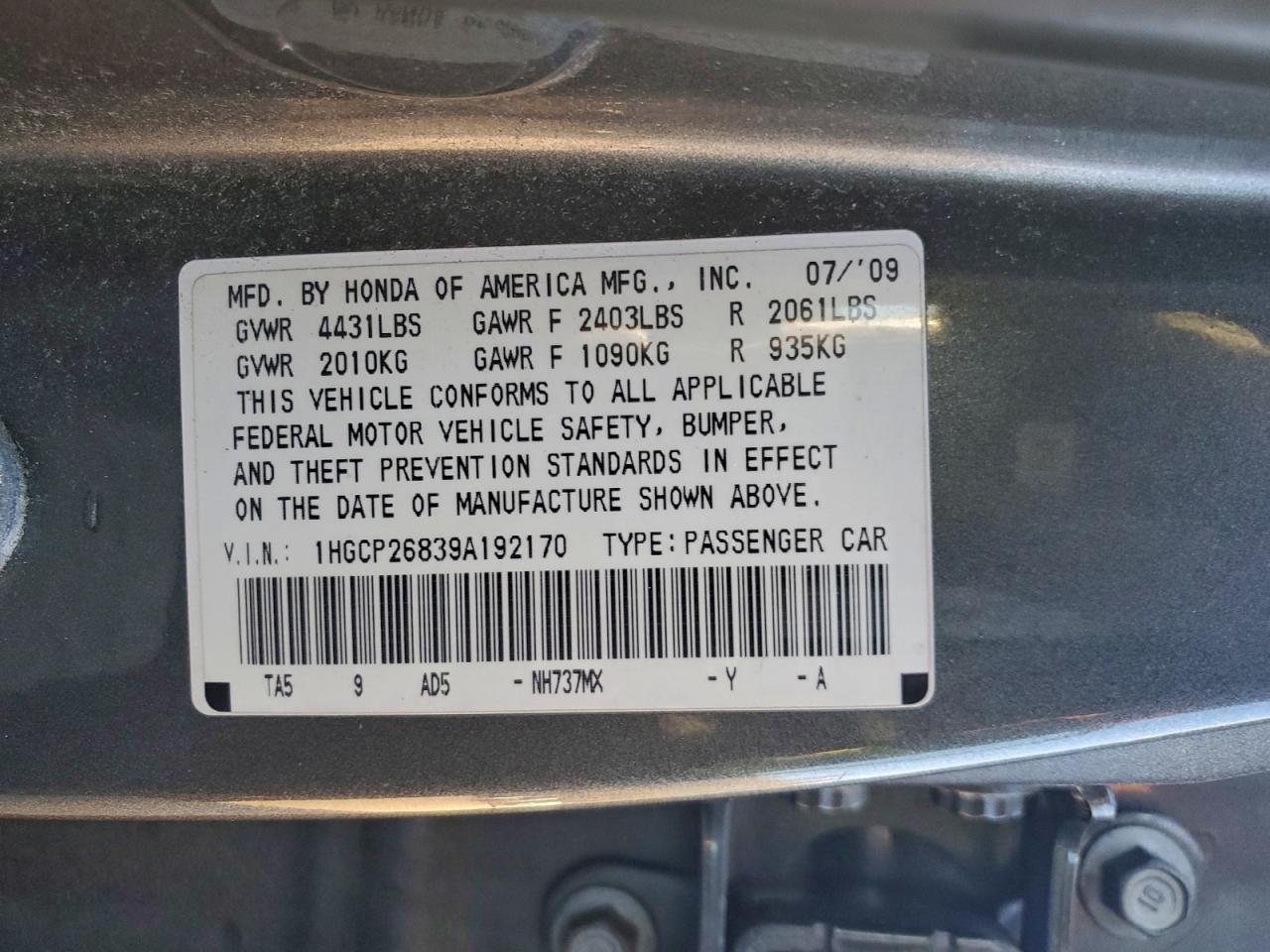2009 HONDA ACCORD EXL photo 45