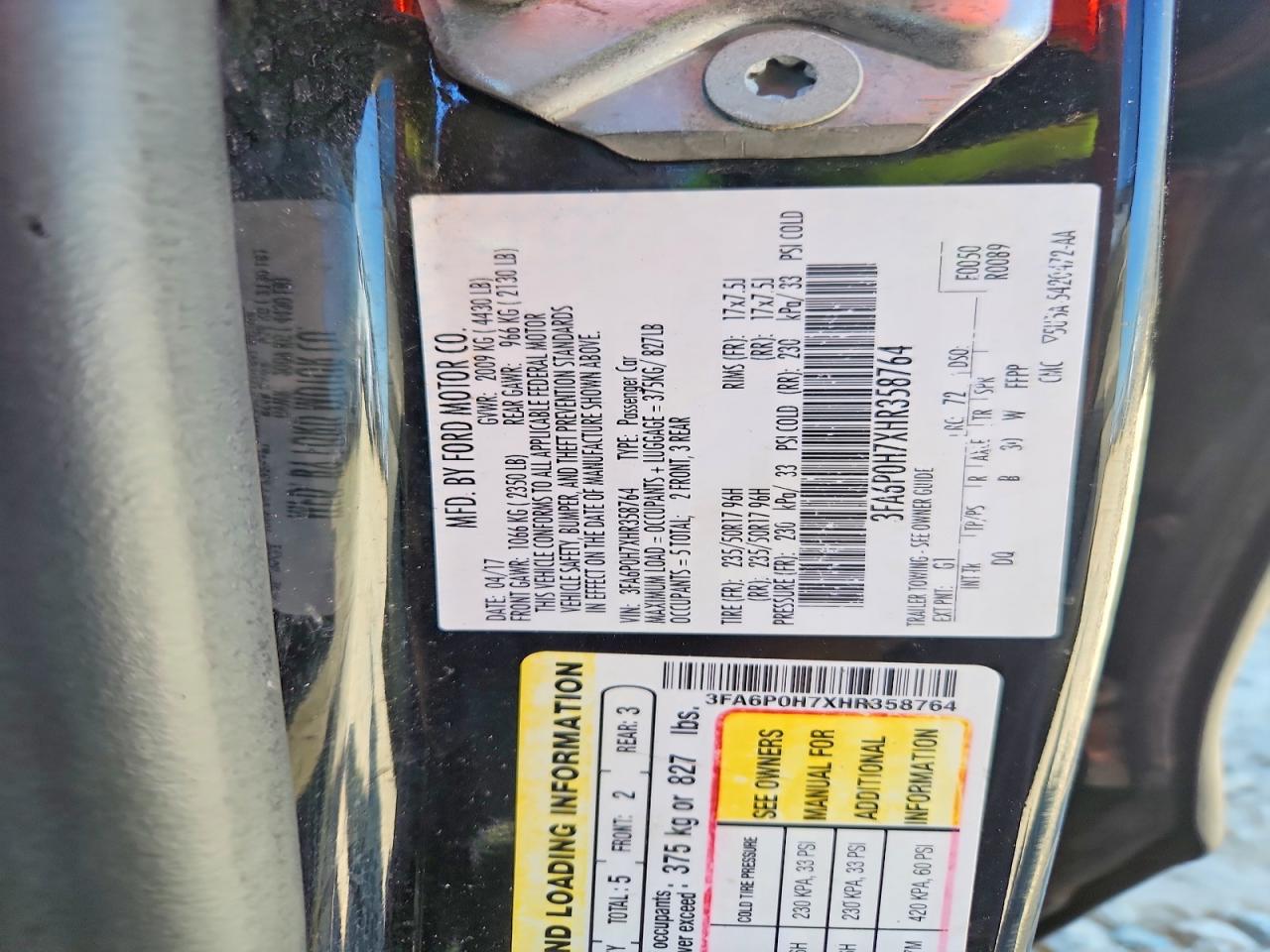 2017 FORD FUSION SE photo 34