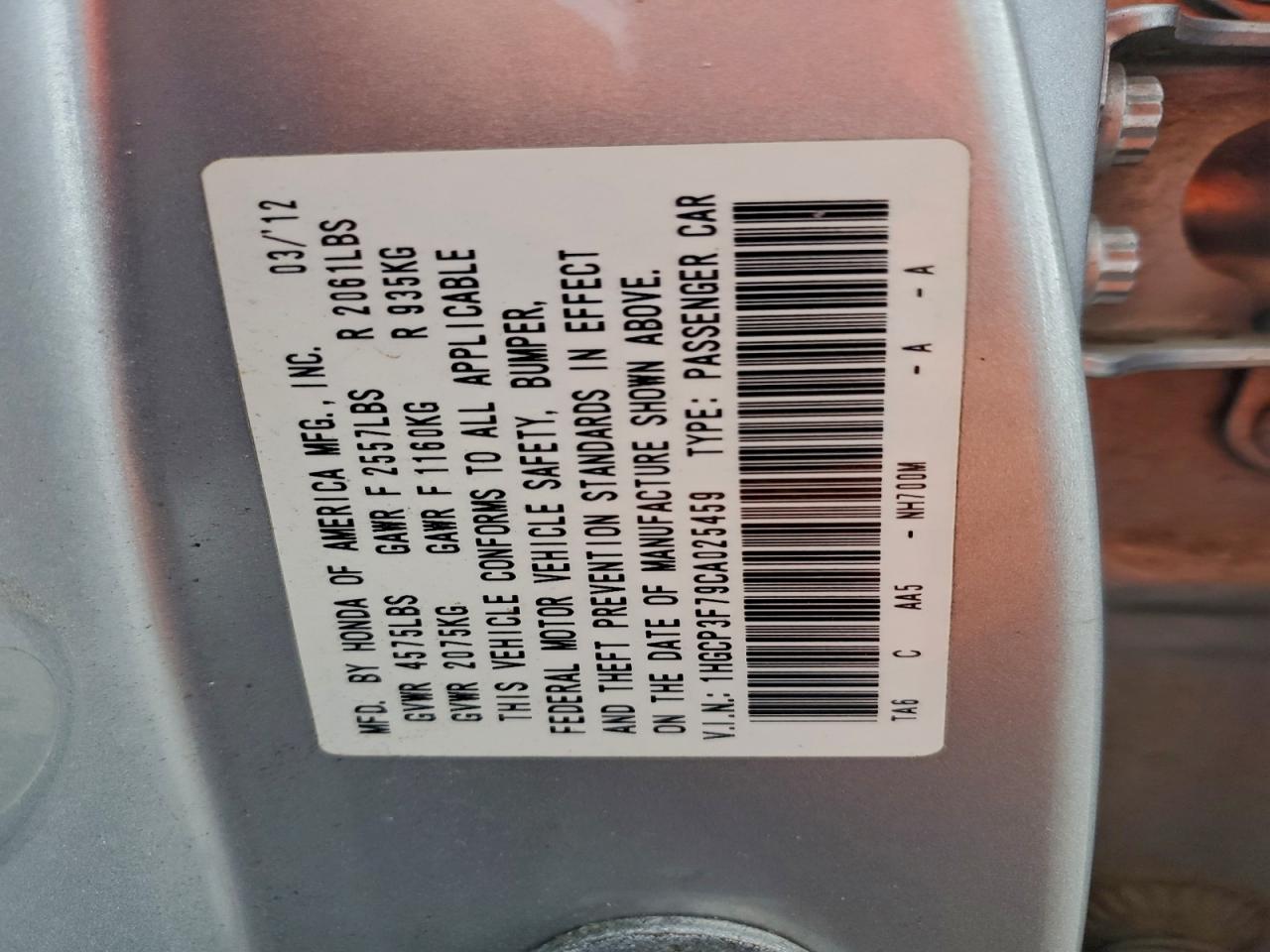 2012 HONDA ACCORD EX photo 37