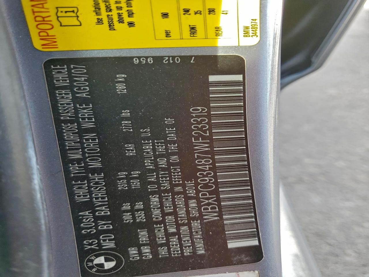 2007 BMW X3 3.0SI photo 13