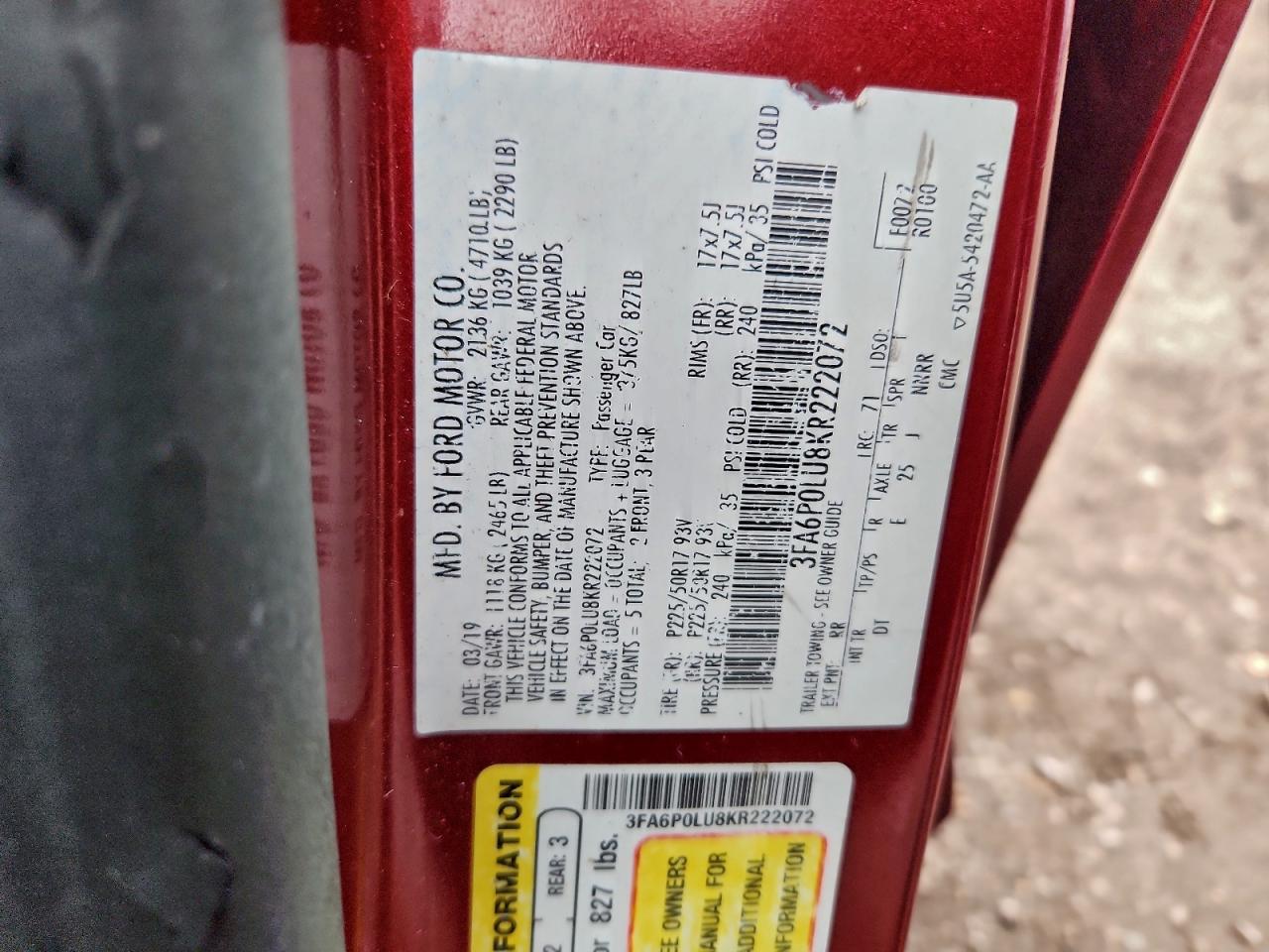 2019 FORD FUSION SE photo 12