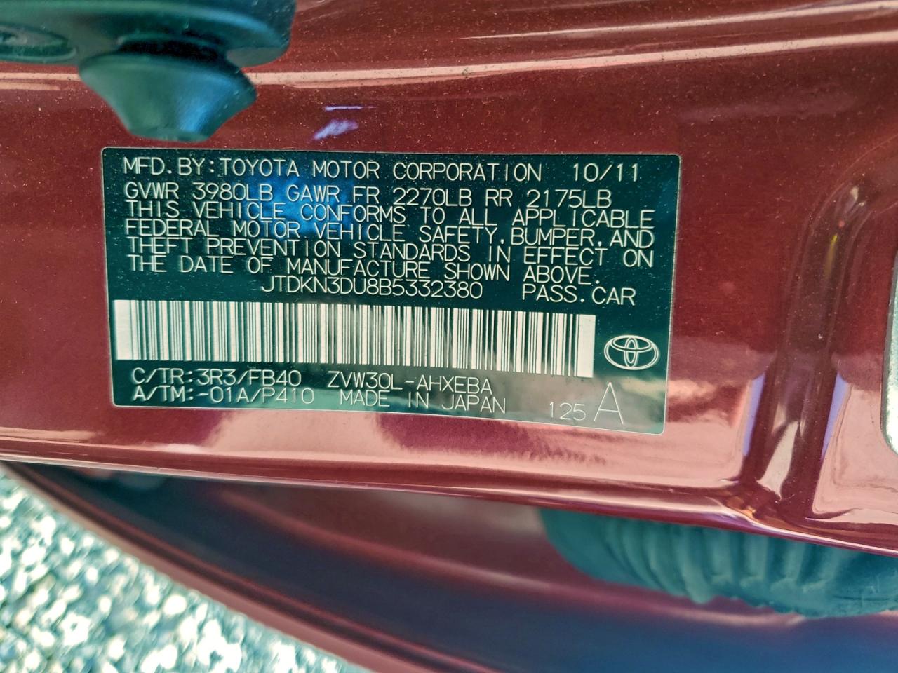 2011 TOYOTA PRIUS TWO photo 45
