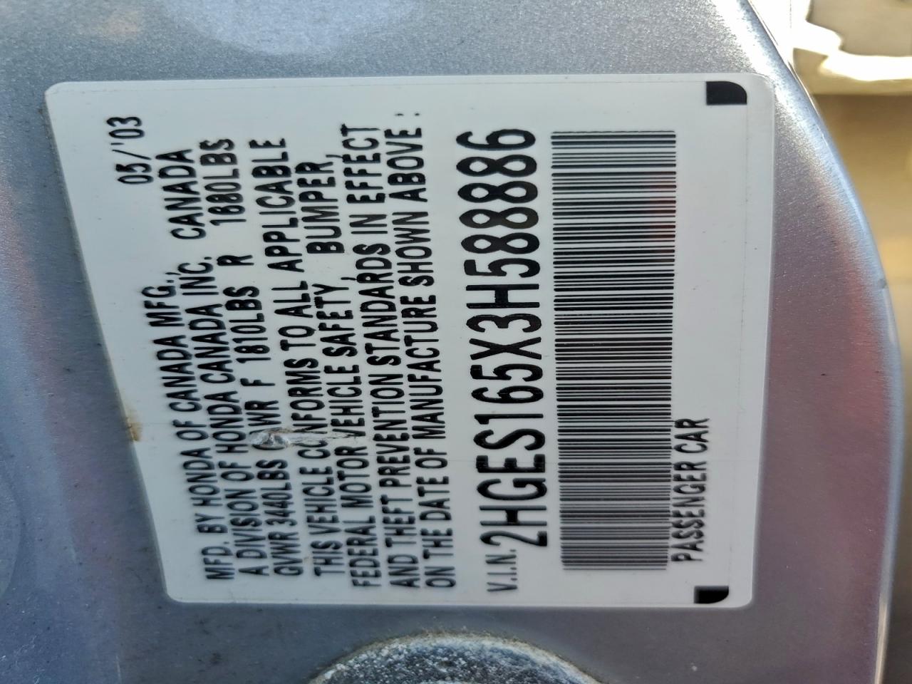 2003 HONDA CIVIC LX photo 23