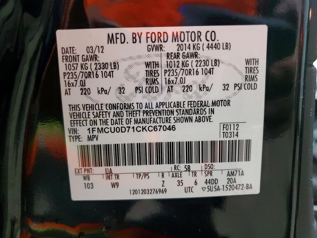 2012 FORD ESCAPE XLT photo 13