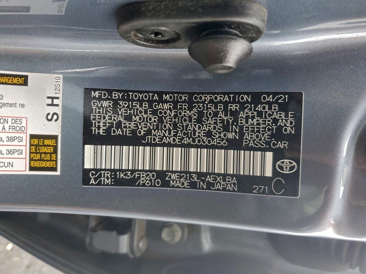 2021 TOYOTA COROLLA LE photo 12