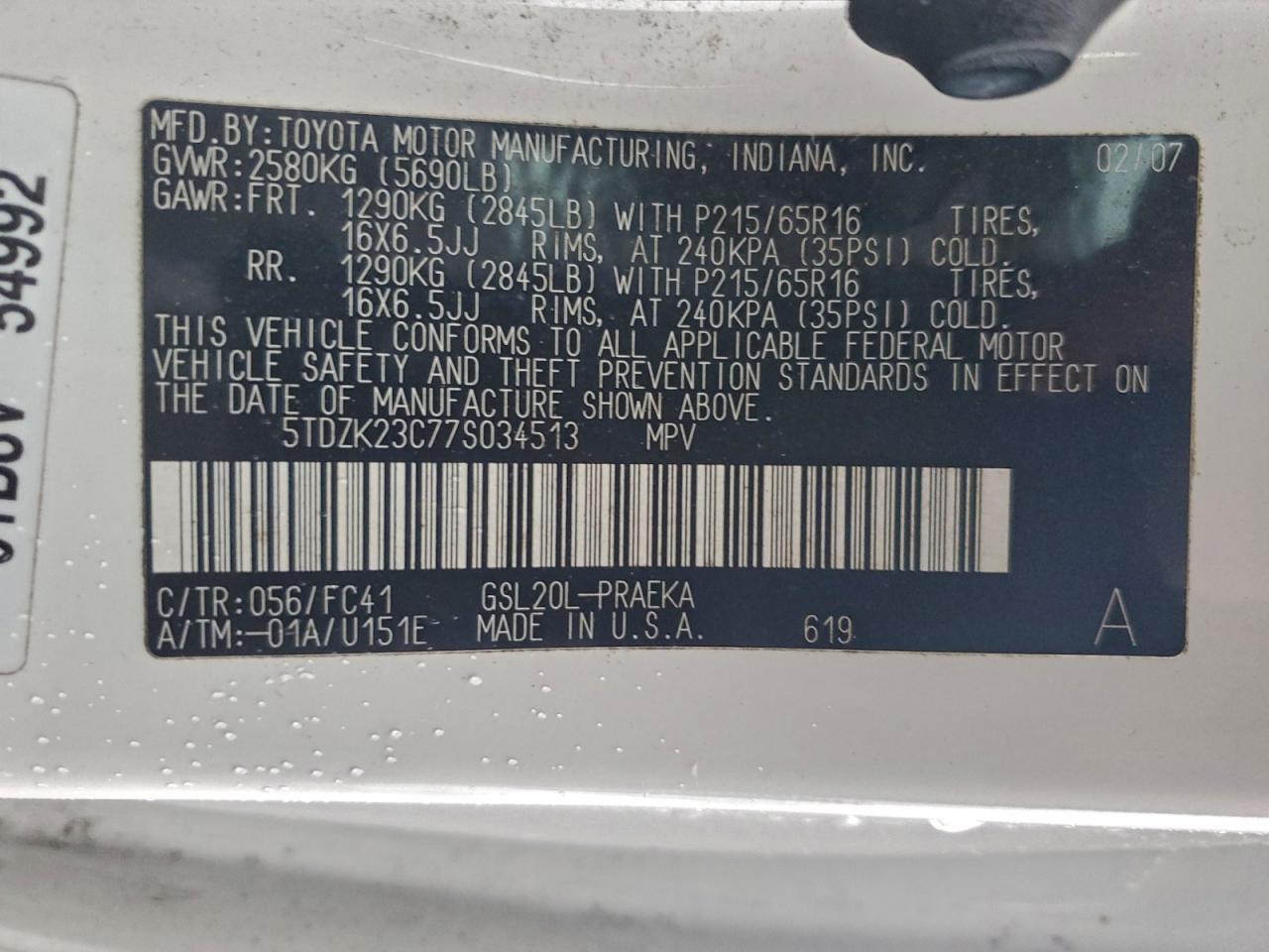 2007 TOYOTA SIENNA photo 37