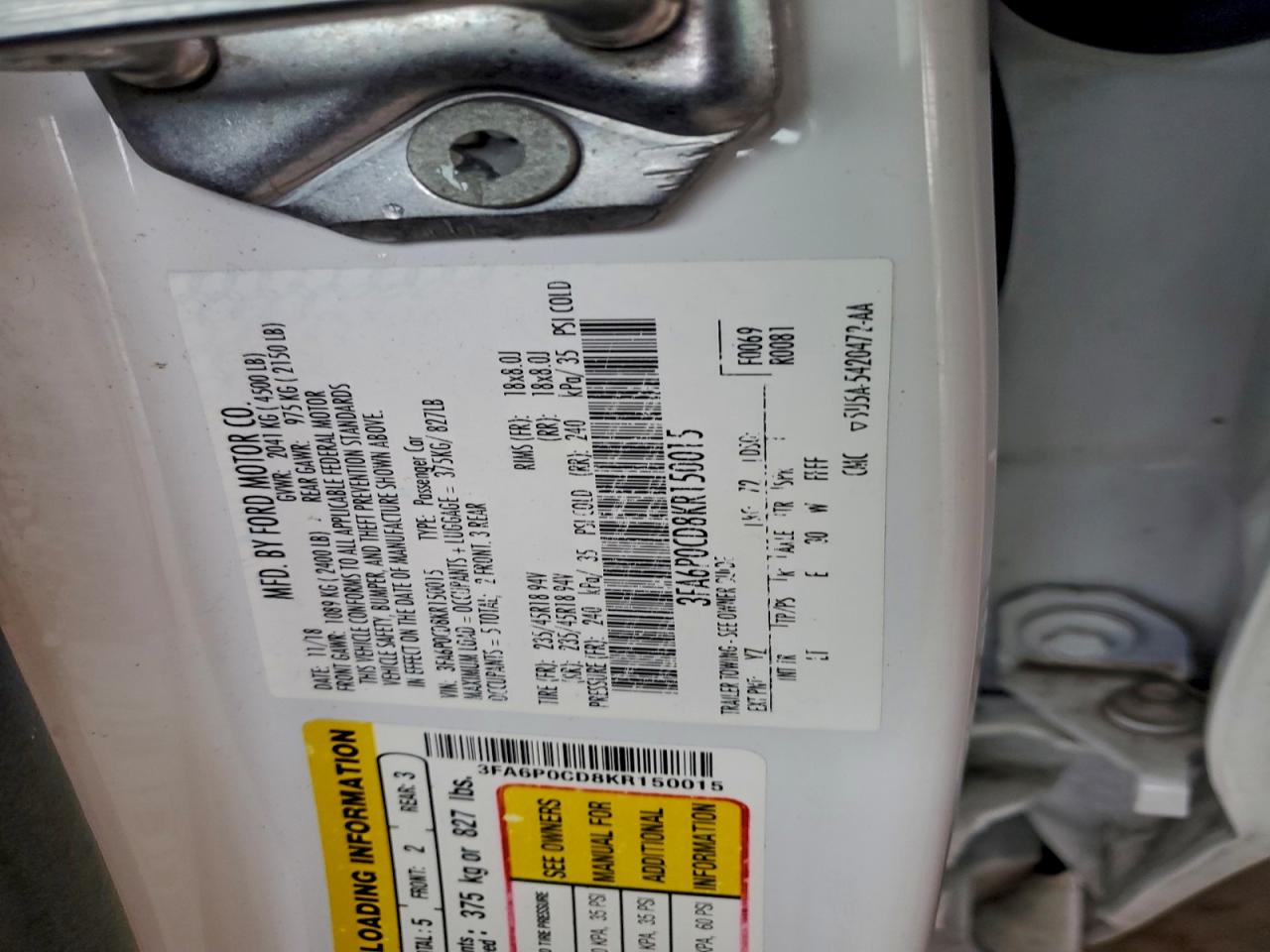 2019 FORD FUSION SEL photo 12