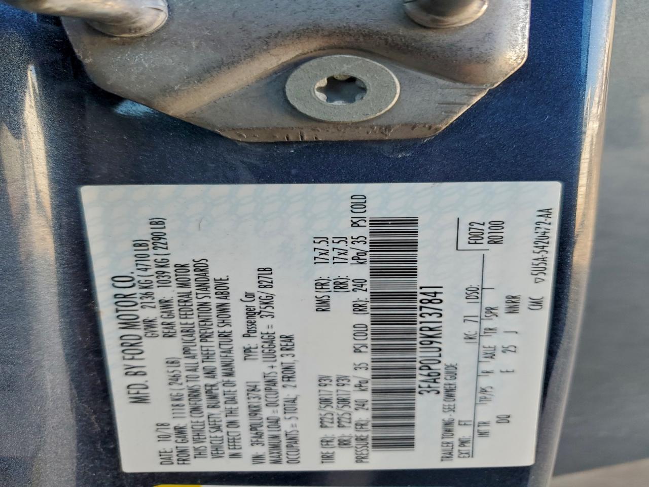 2019 FORD FUSION SE photo 12