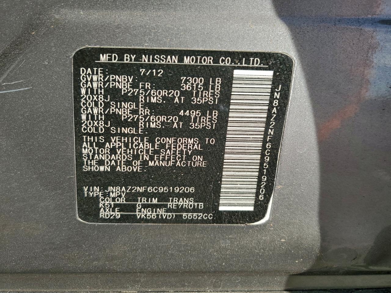 2012 INFINITI QX56 BASE photo 13